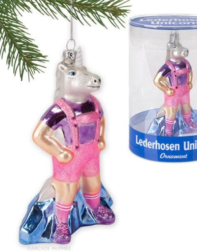 Lederhosen Unicorn Glass Ornament