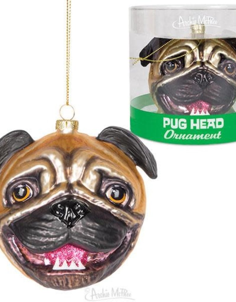 Pug Head Glass Ornament