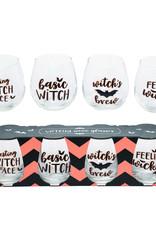 Transpac Glass Witchy Wine 16oz Glasses S/4