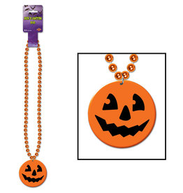 Beads w/Printed Jack-O-Lantern Medallion