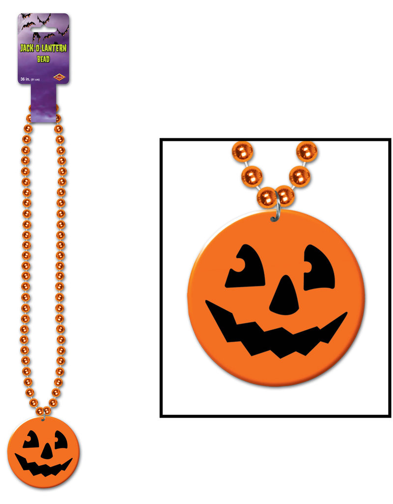 Beads w/Printed Jack-O-Lantern Medallion