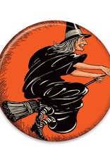 Vintage Halloween Flying Witch Button