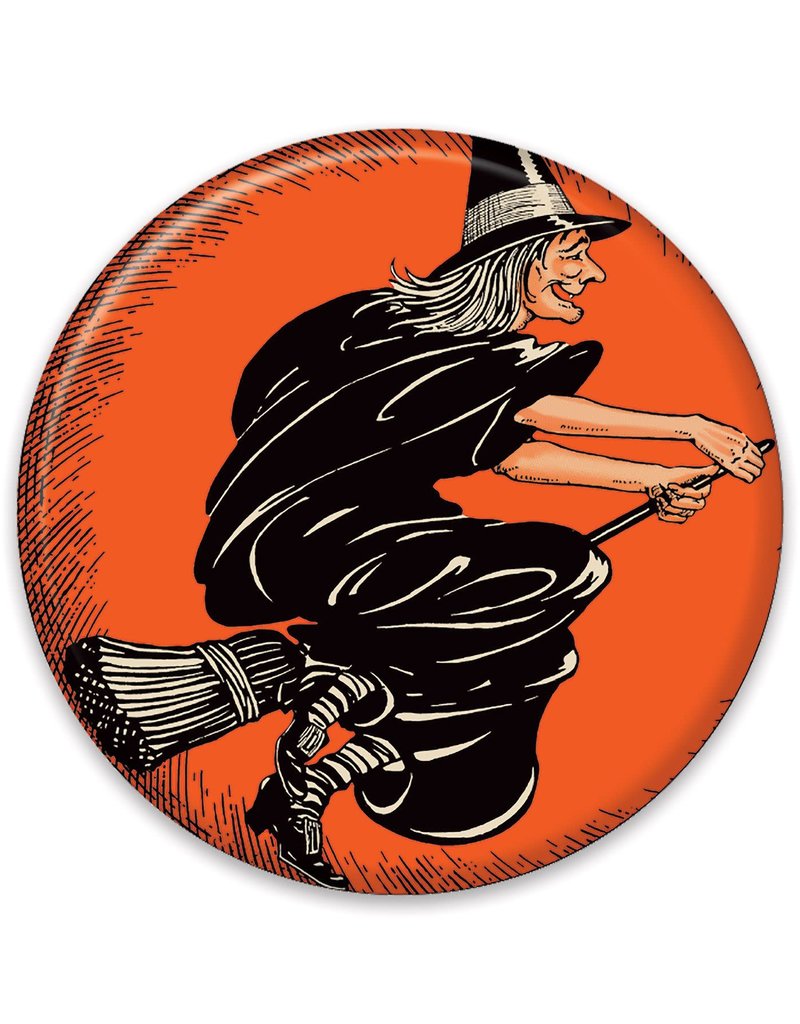 Vintage Halloween Flying Witch Button