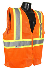 Case of 50 - Safety Vests, Orange Mesh Class II, Reflective Tape, SZ. M - 4XL