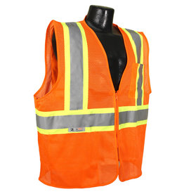 Case of 50 - Safety Vests, Orange Mesh Class II, Reflective Tape, SZ. M - 4XL