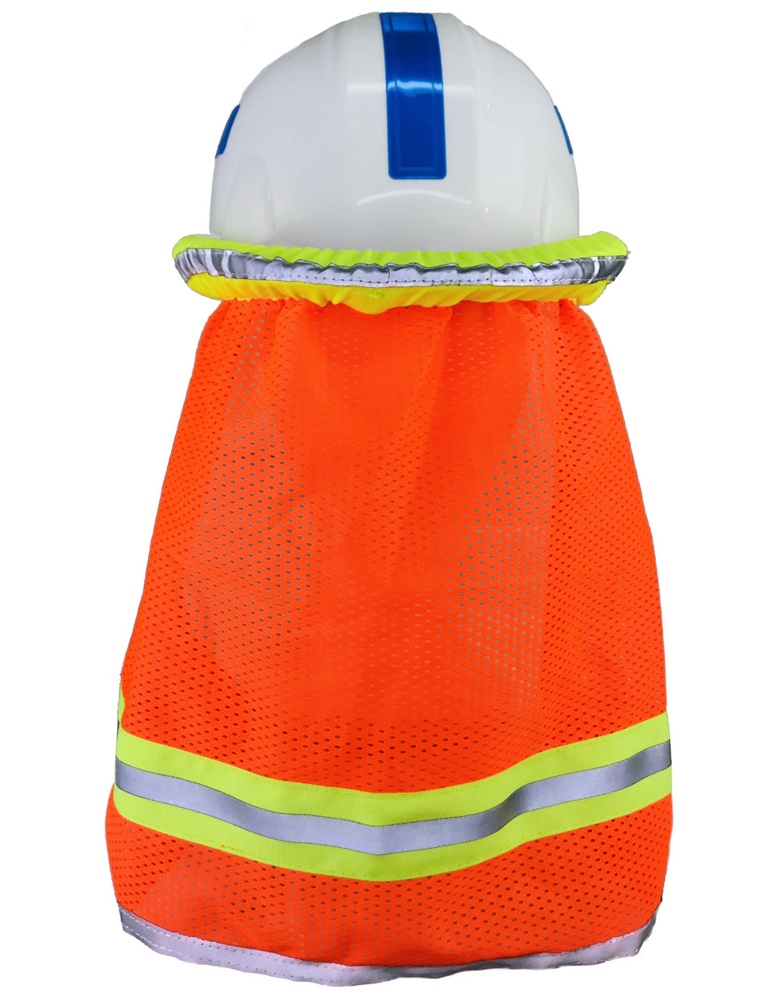 Hi-viz mesh fabric neck sun protector for hard hat, long