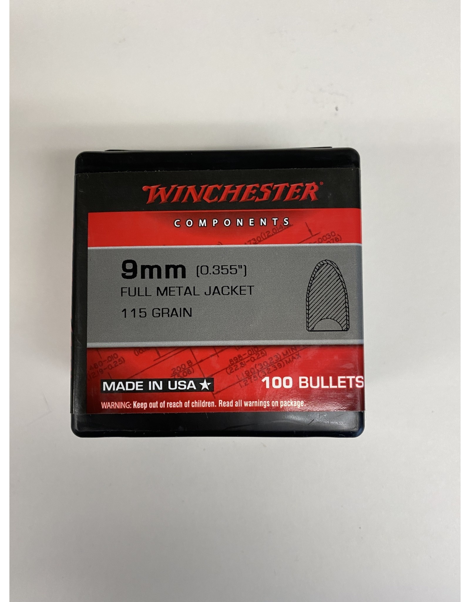 Winchester Winchester 115 GR FMJ 9mm 100 Count Projectiles