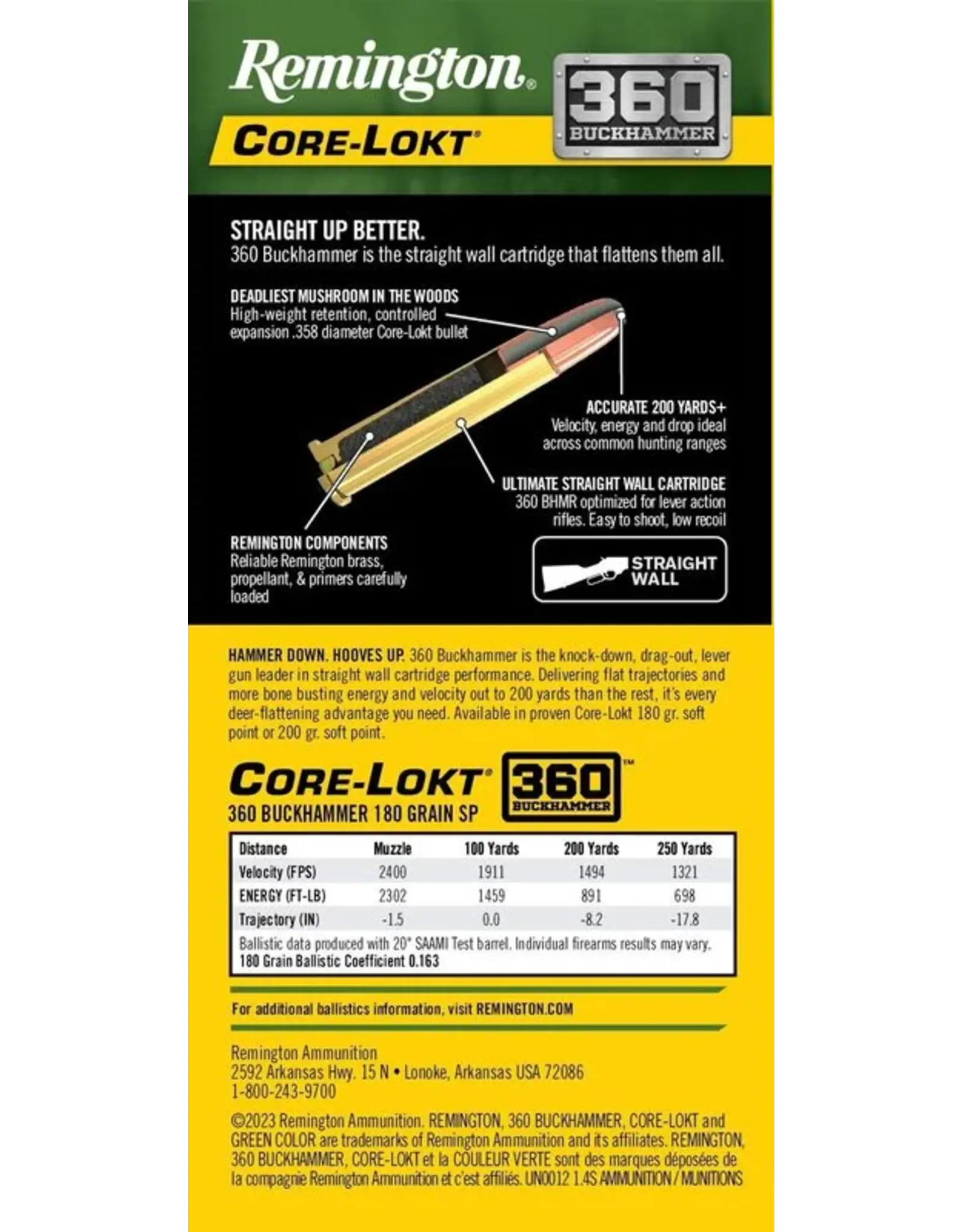 Remington Remington Core-Lokt 360 Buckhammer 180 Grain Soft Point 20 Rounds
