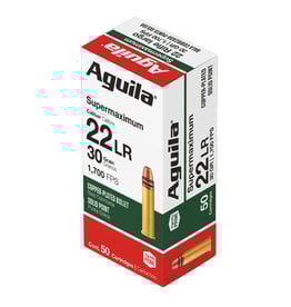 Aguila Aguila Supermaximum 22 LR Hyper Velocity Copper-Plated Solid Point 30 Grain 50 Rounds 1700FPS