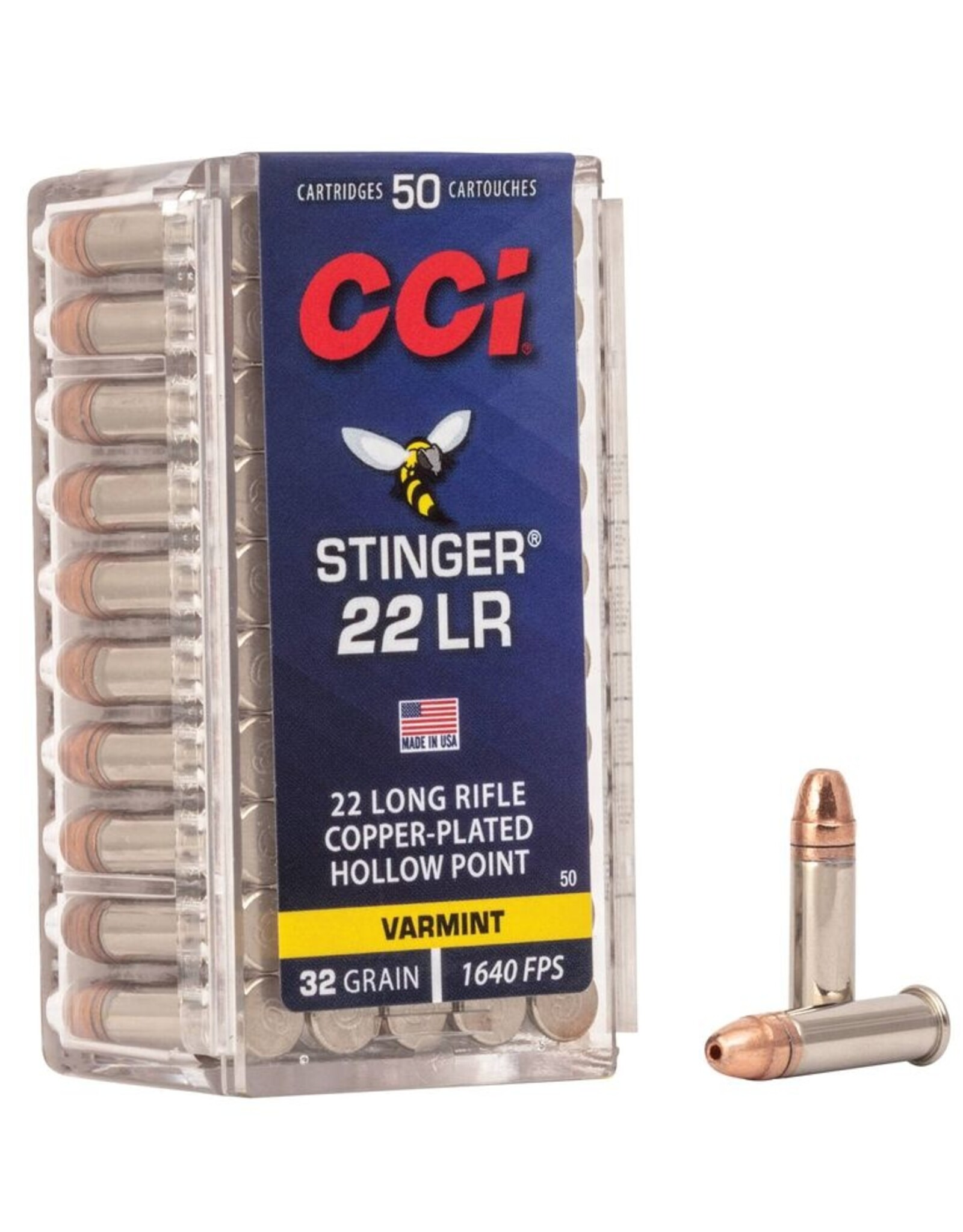 CCI CCI Stinger, 22 LR, 32 Grain, Copper Plated Hollow Point, 1640 fps