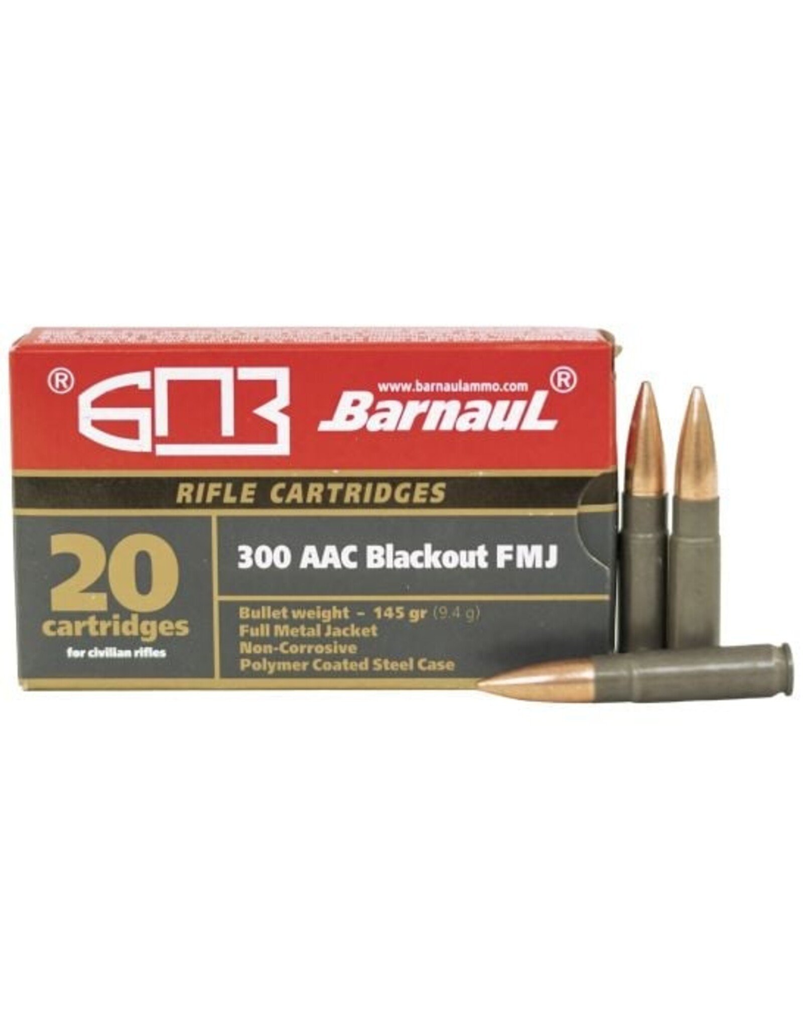 Barnaul Barnaul .300 AAC Blackout 145 FMJ Polycoated Steel Case Cartridges 20 Rounds