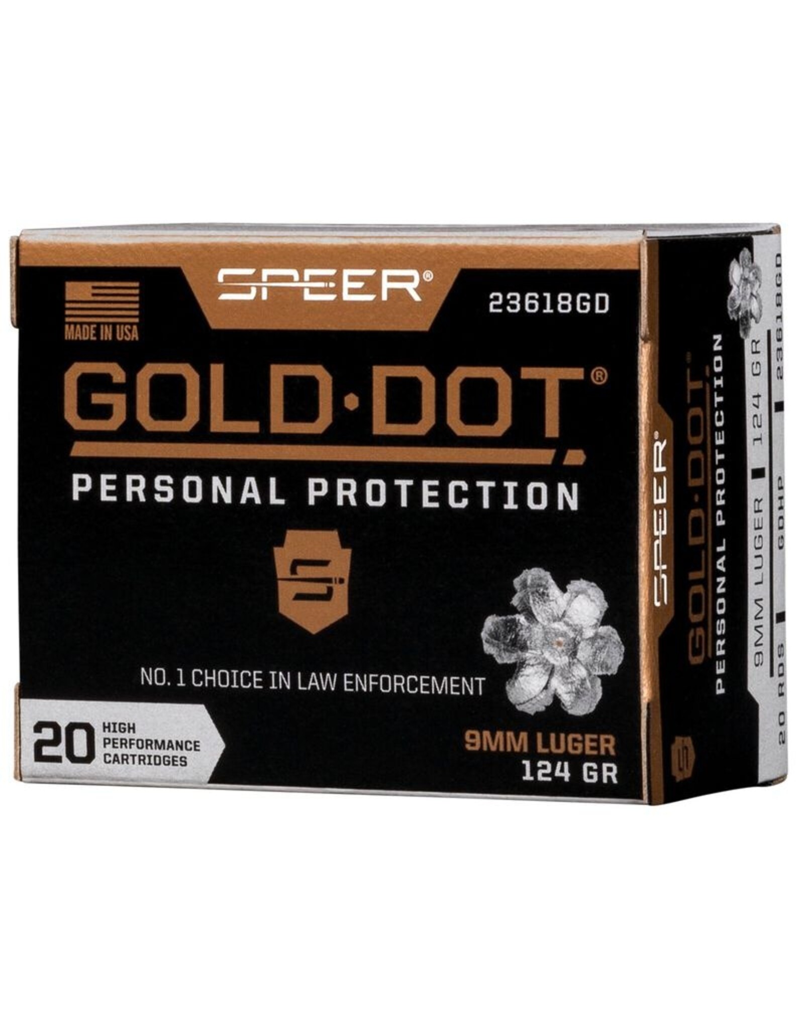 Speer Gold Dot Speer Gold Dot 9mm 124 Grain Hollow Point 20 Rounds 23618GD