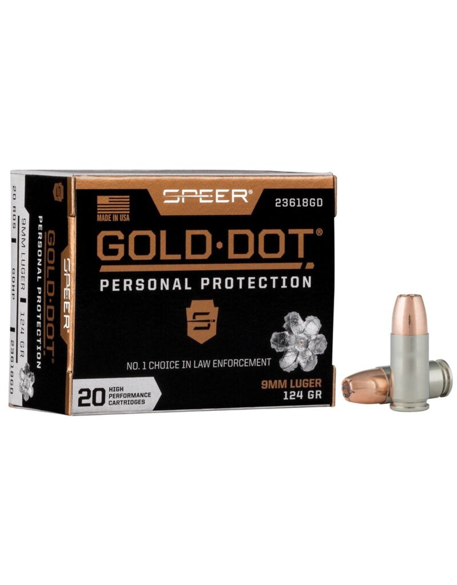 Speer Gold Dot Speer Gold Dot 9mm 124 Grain Hollow Point 20 Rounds 23618GD