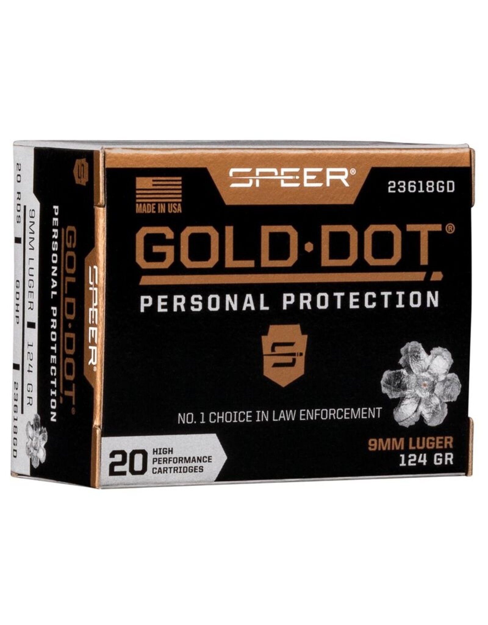 Speer Gold Dot Speer Gold Dot 9mm 124 Grain Hollow Point 20 Rounds 23618GD