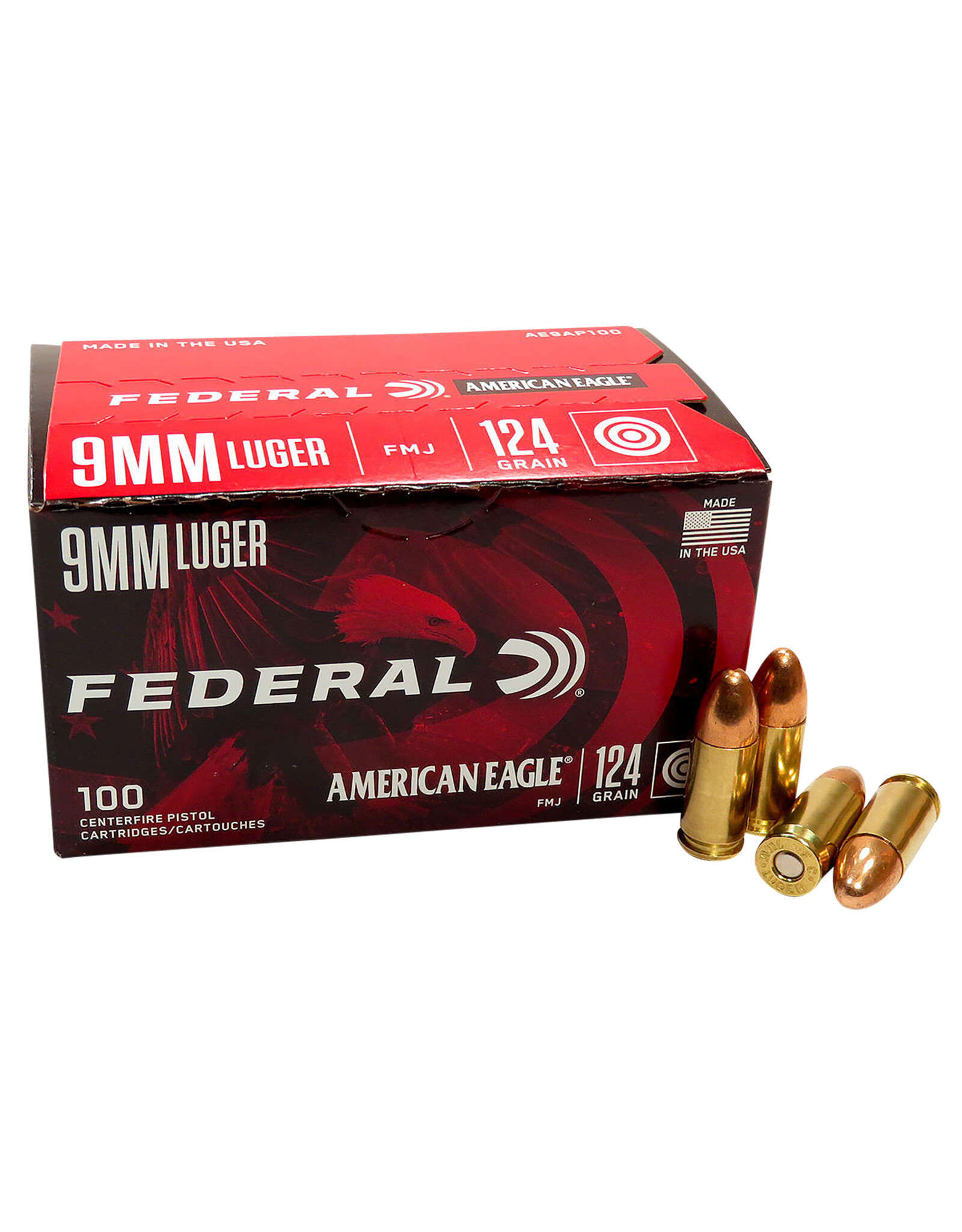 Federal Federal American Eagle 9mm 124 Grain FMJ 100 Rounds