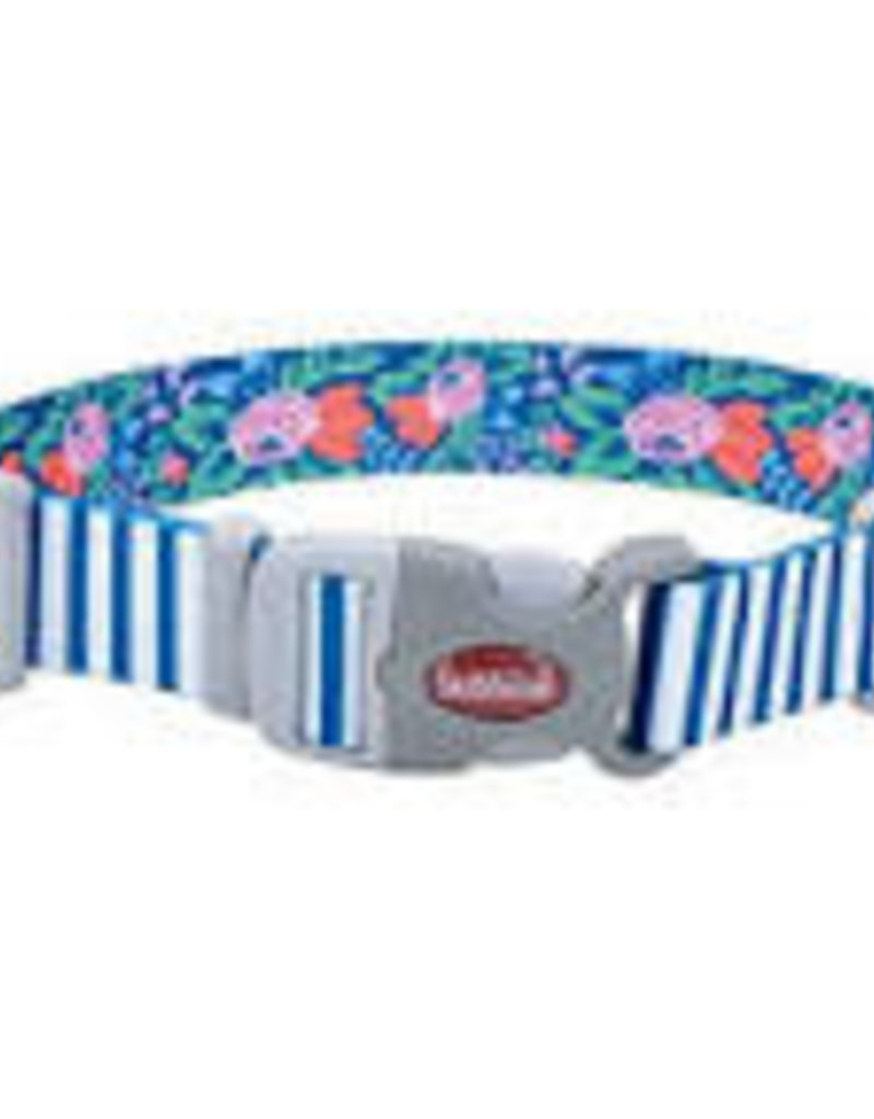 Sublime Adjustable Dog Collar, Blue Waves With Blue Checkers