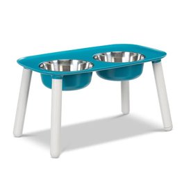 Messy Mutts Messy Mutts Elevated Double Feeder Blue