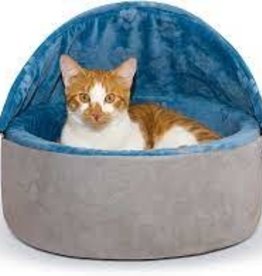 K & H Manufacturing K&H Self-Warming Hooded Kitty Bed - Blue/Grey 16in