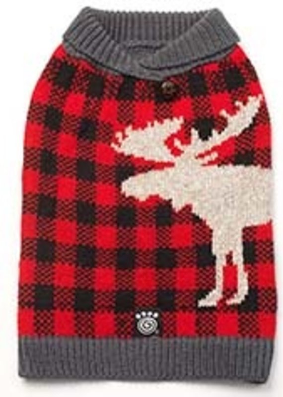 Petrageous Designs Jackson Buffalo Check Moose Sweater, Red/Black Small