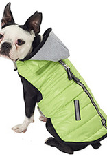 Petrageous Designs Stowe Puffer Coat with Harness Opening & Removable Hood, Green XLarge