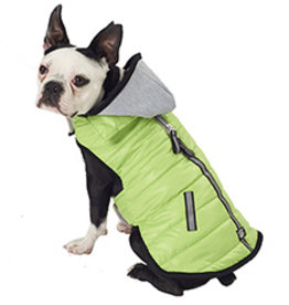 Petrageous Designs Stowe Puffer Coat with Harness Opening & Removable Hood, Green XLarge
