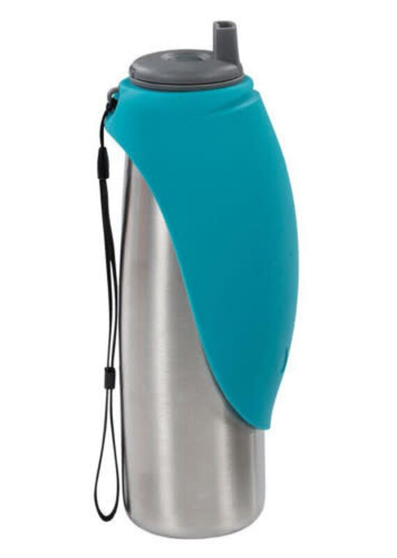 Messy Mutts Messy Mutts Double Stainless Travel Water Bottle Silicone Flip Dog Bowl