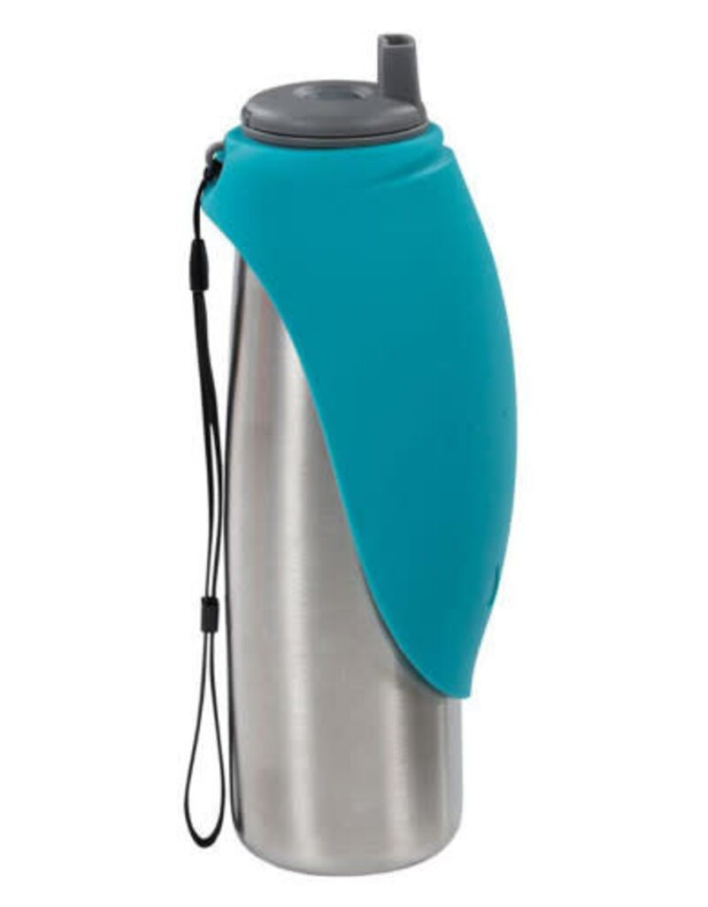 Messy Mutts Messy Mutts Double Stainless Travel Water Bottle Silicone Flip Dog Bowl