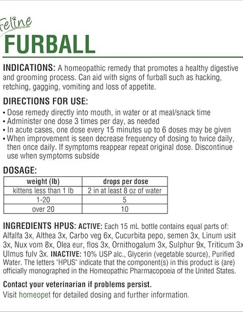 Homeopet HomeoPet Feline Furball 15 ml