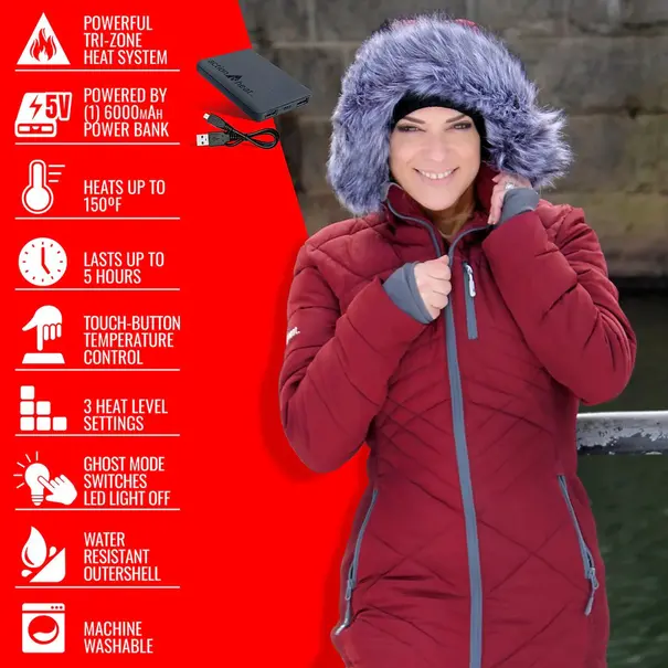 Actionheat ActionHeat 5V Heated Long W Puffer Jacket W/ Hood (5242)