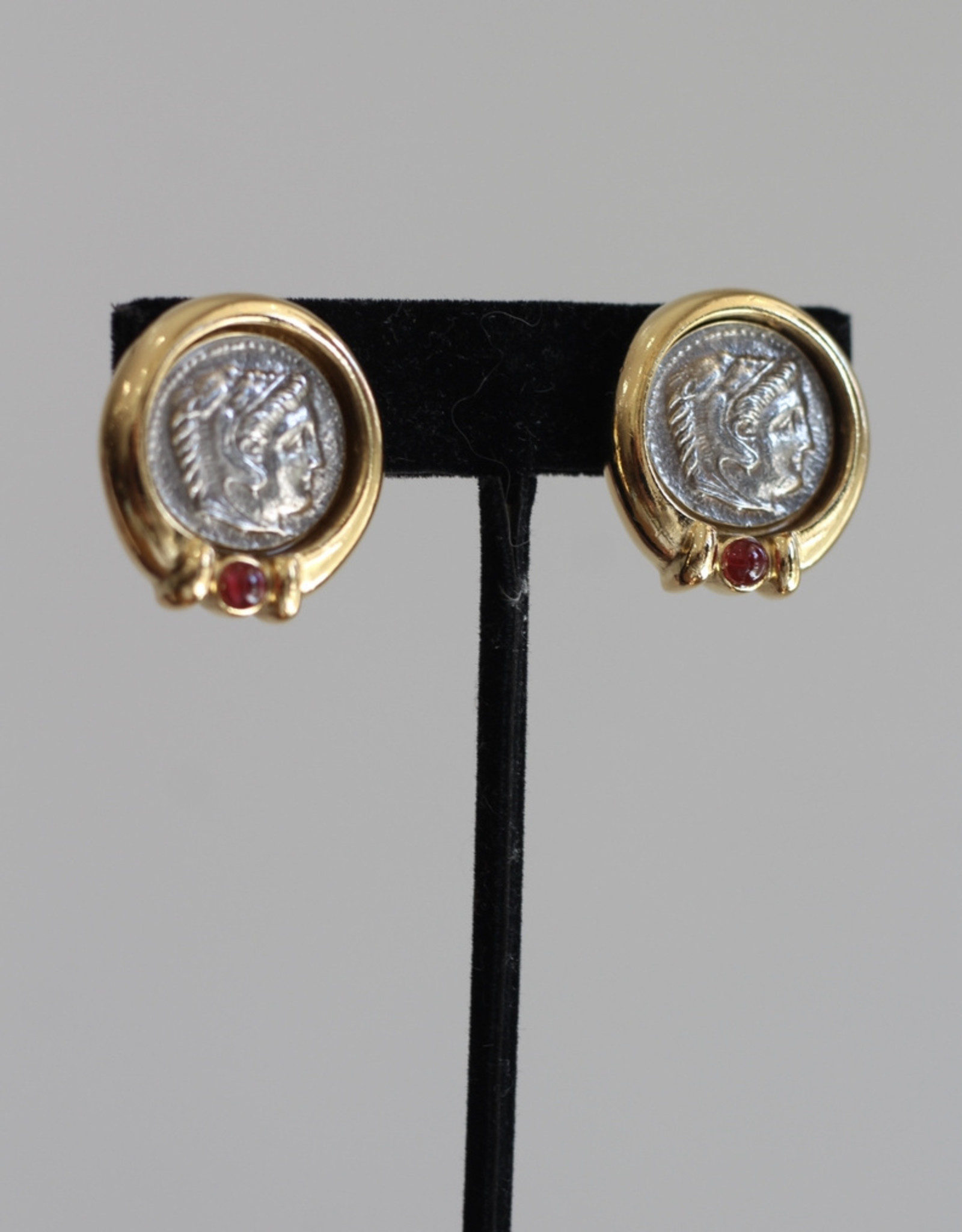 Ben-Amun 77113 Gold Ruby Coin Button Earrings