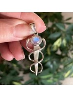 Rainbow Moonstone Caduceus Pendant