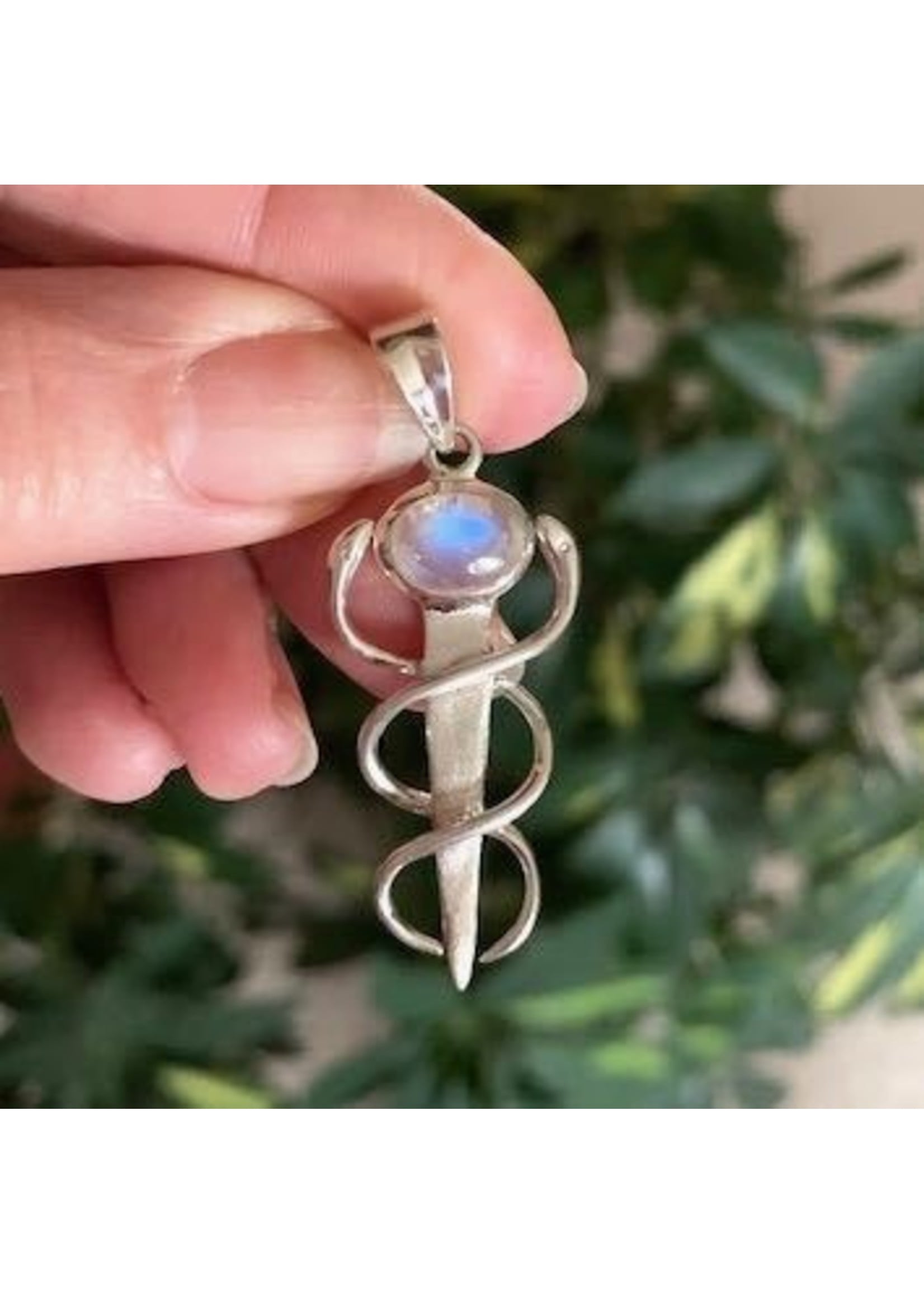 Tainbow Moonstone Caduceus Pendant