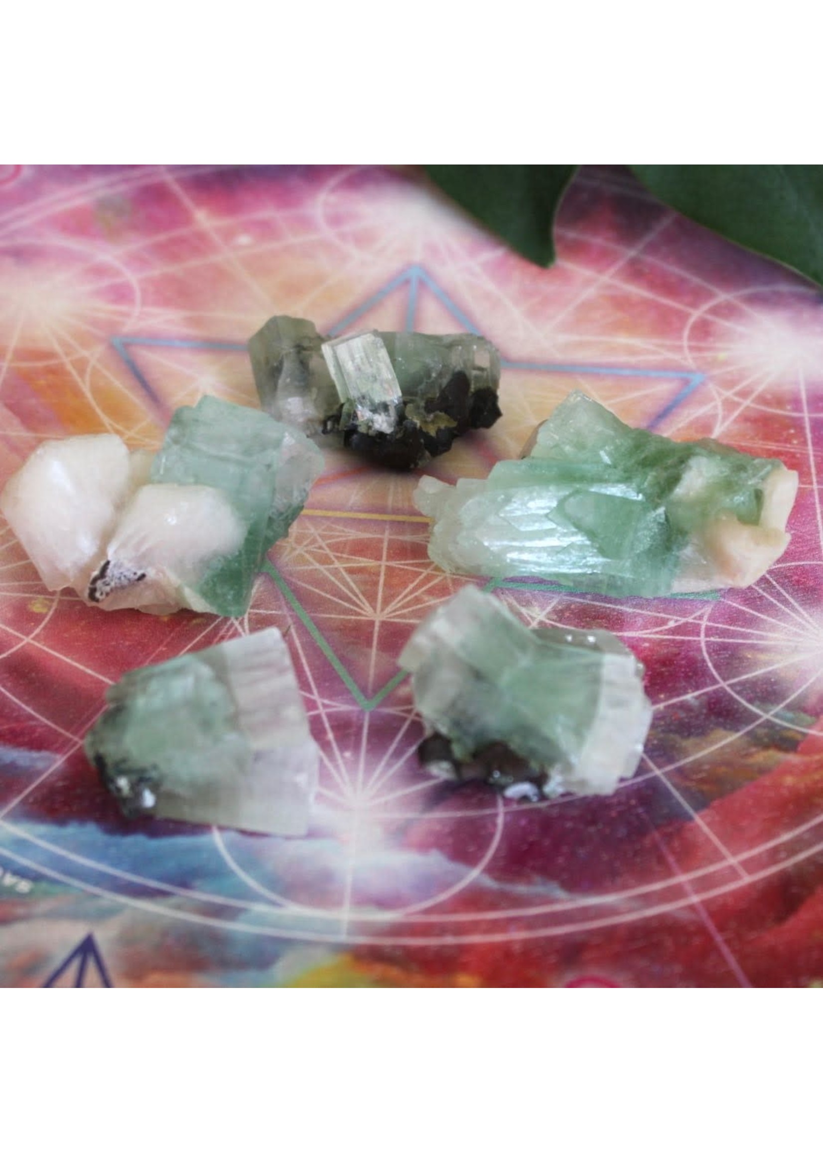 Green Apophyllite with Stilbite Rough charged in the March Full Moon