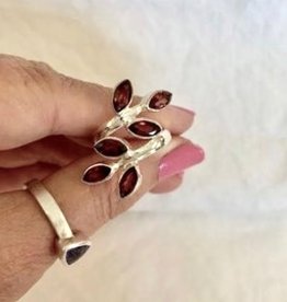 Garnet Leaf Ring - Size 7.5