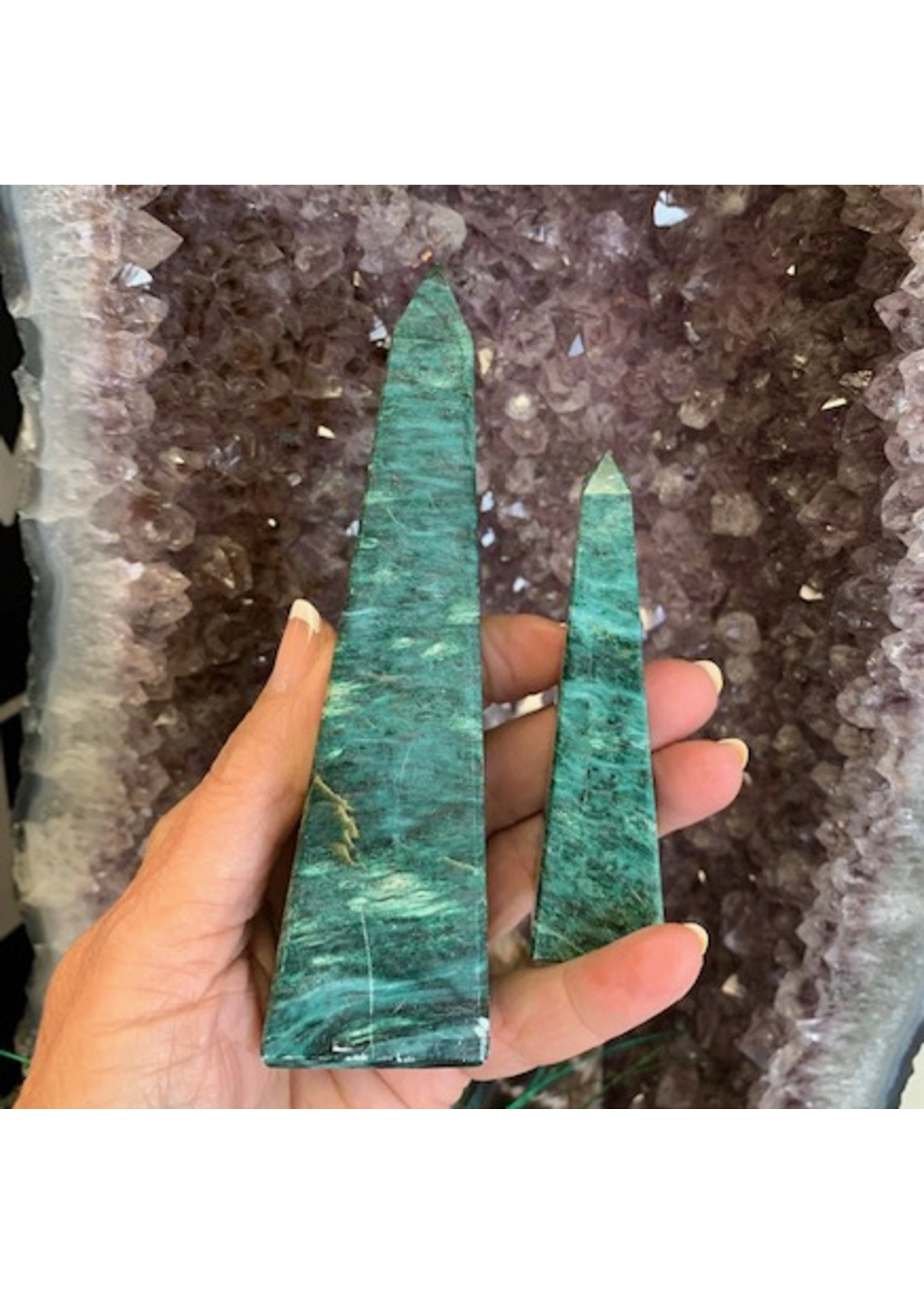 Jadeite with Fuchsite Obelisks for Dream Recall