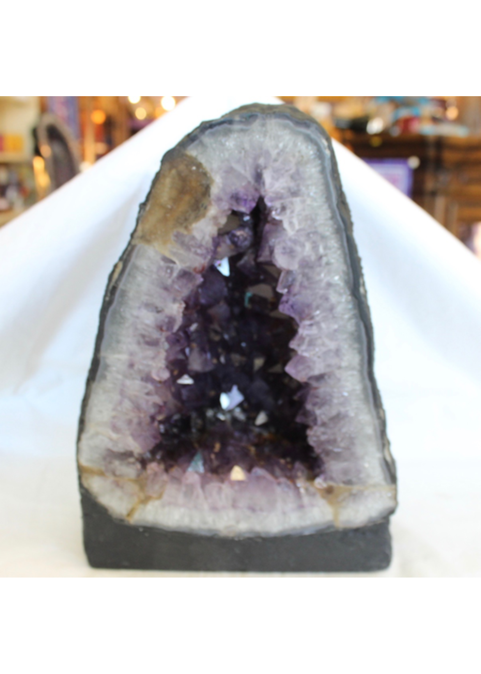 Amethyst Geode with Sparkly Golden Calcite ~ Brazil