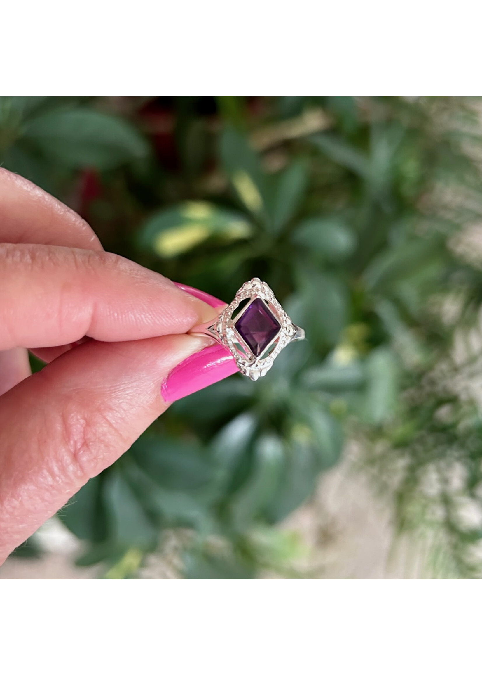 Amethyst Faceted Ring Diamond Sz 7