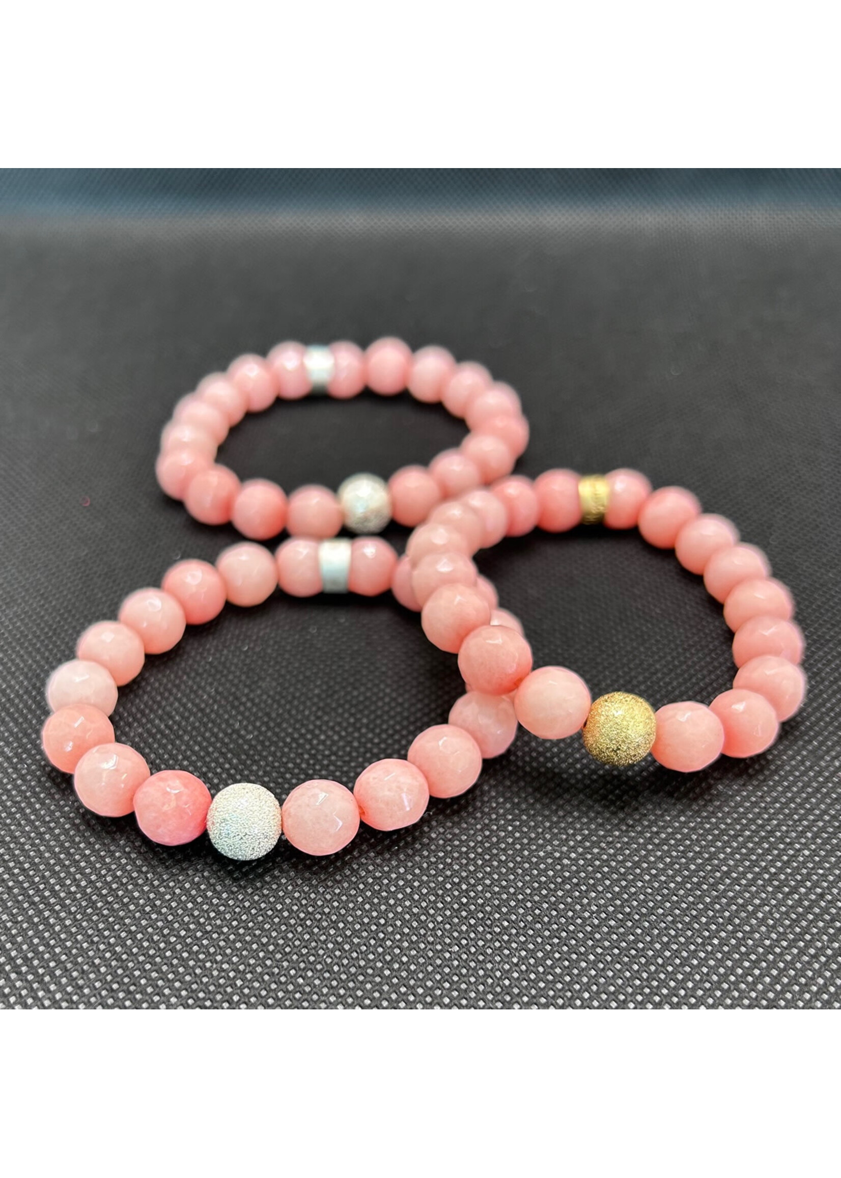 Coral Agate (Dyed) Faceted Crystal Bracelet with Gold or Silver Spacer 10 mm