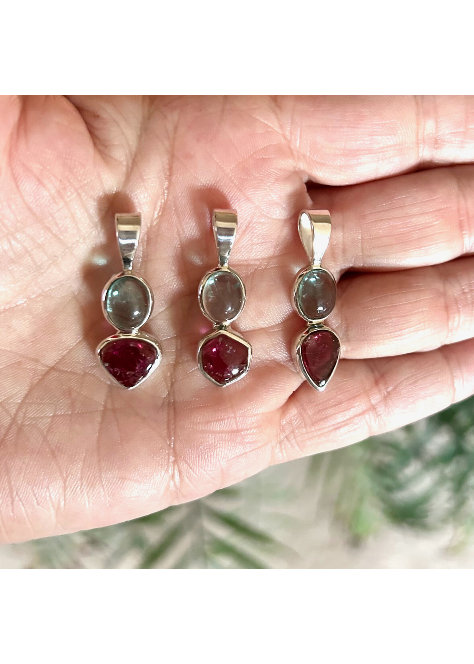 Pink Tourmaline and Blue Fluorite Pendants for speaking your heart