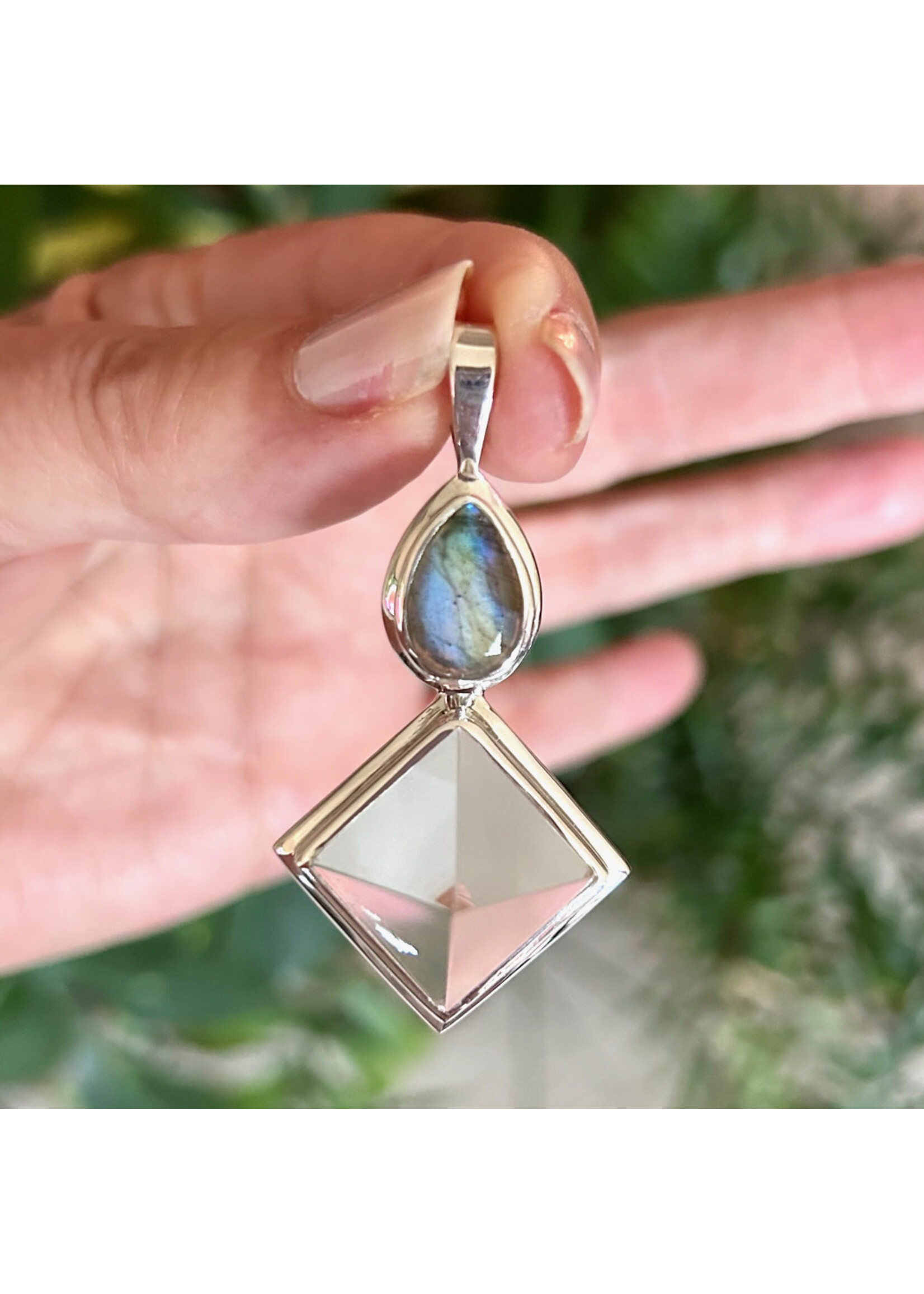 Labradorite with Quartz Pyramid Pendant Faceted for magical intention
