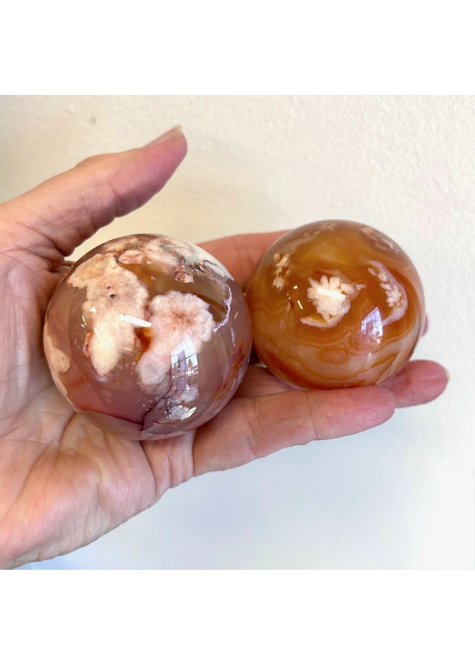 Carnelian Flower Agate Spheres for passion and growth