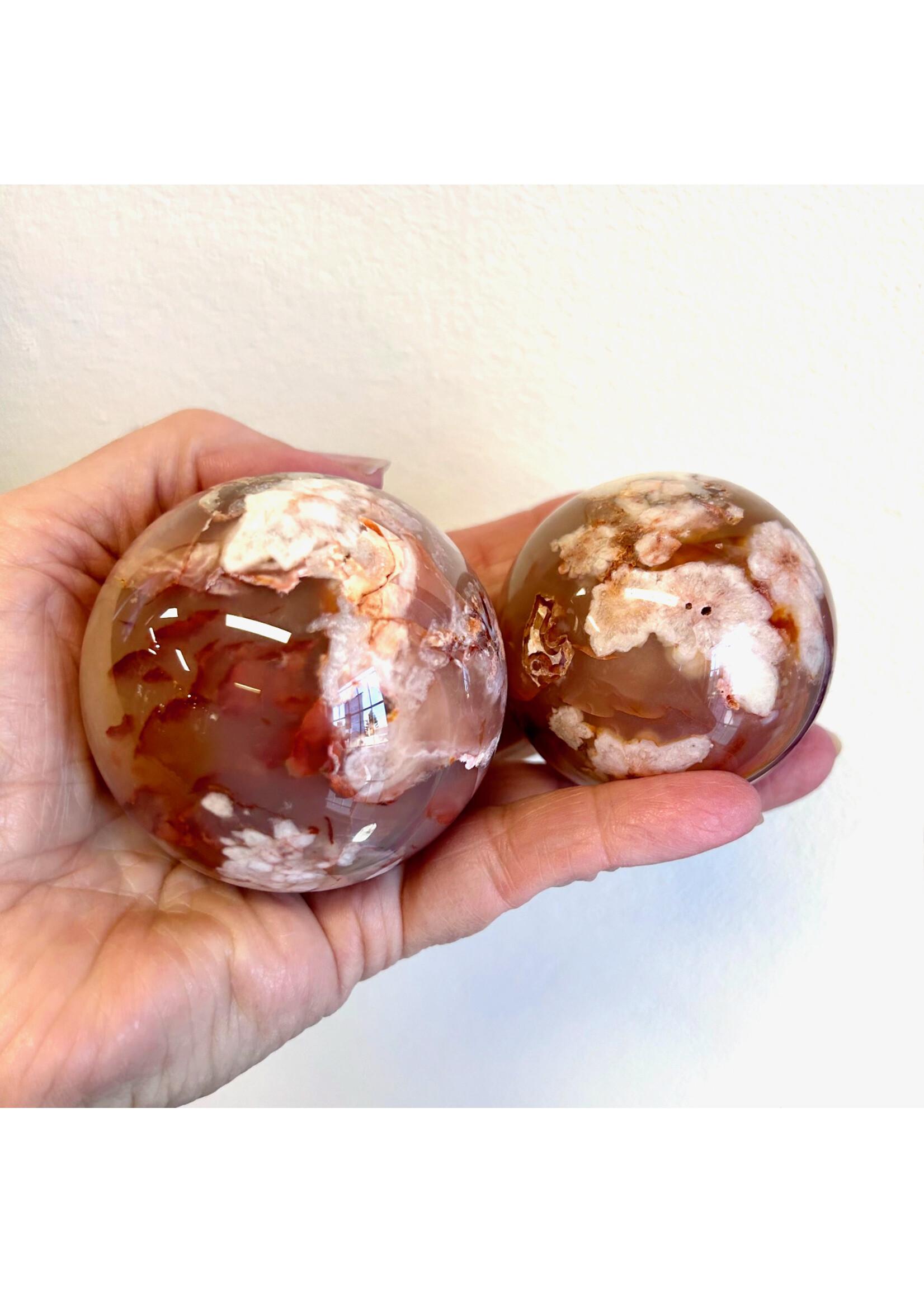 Carnelian Flower Agate Spheres for passion and growth