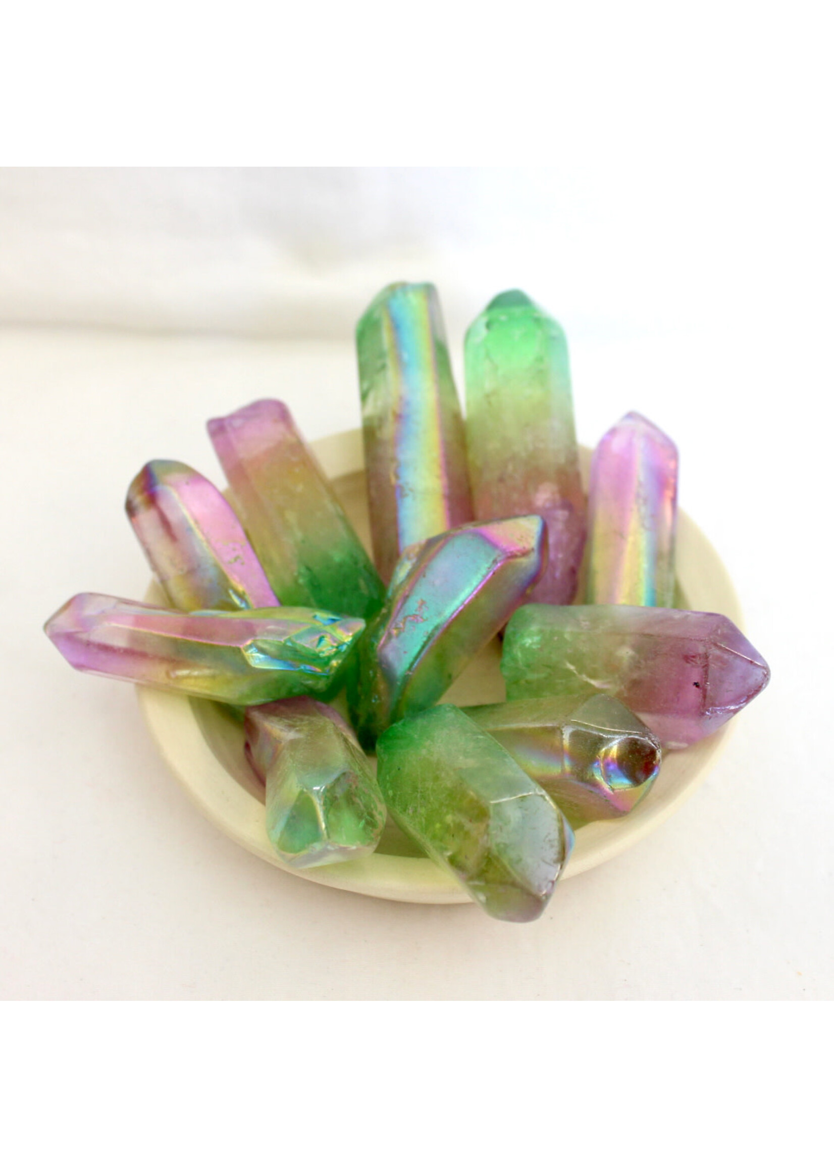 Aura Quartz Points for Playfulness Tri - Green, Yellow, Pink