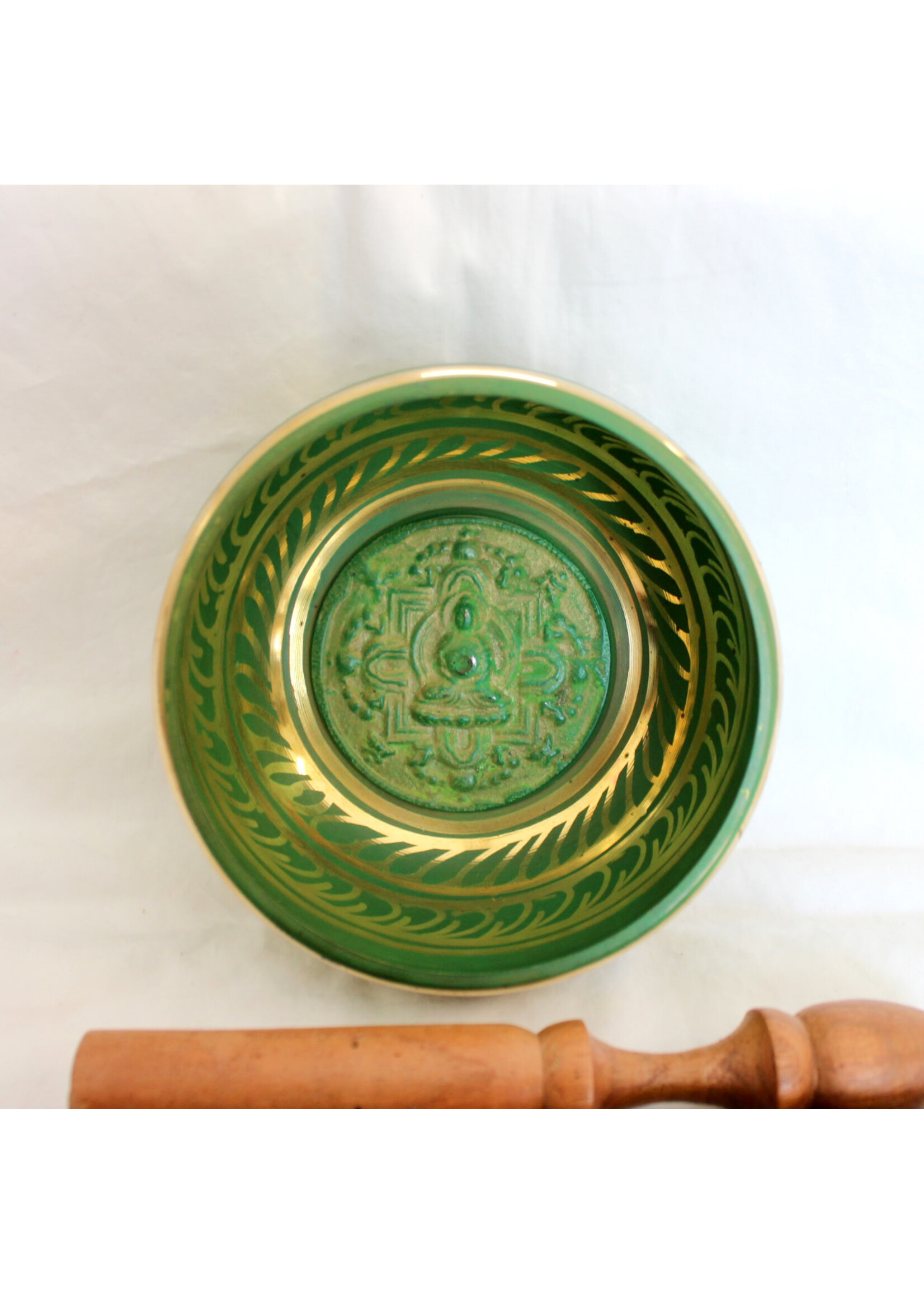 Green Singing Bowls Notes of D Buddha  Inlay striker included ~ Nepal