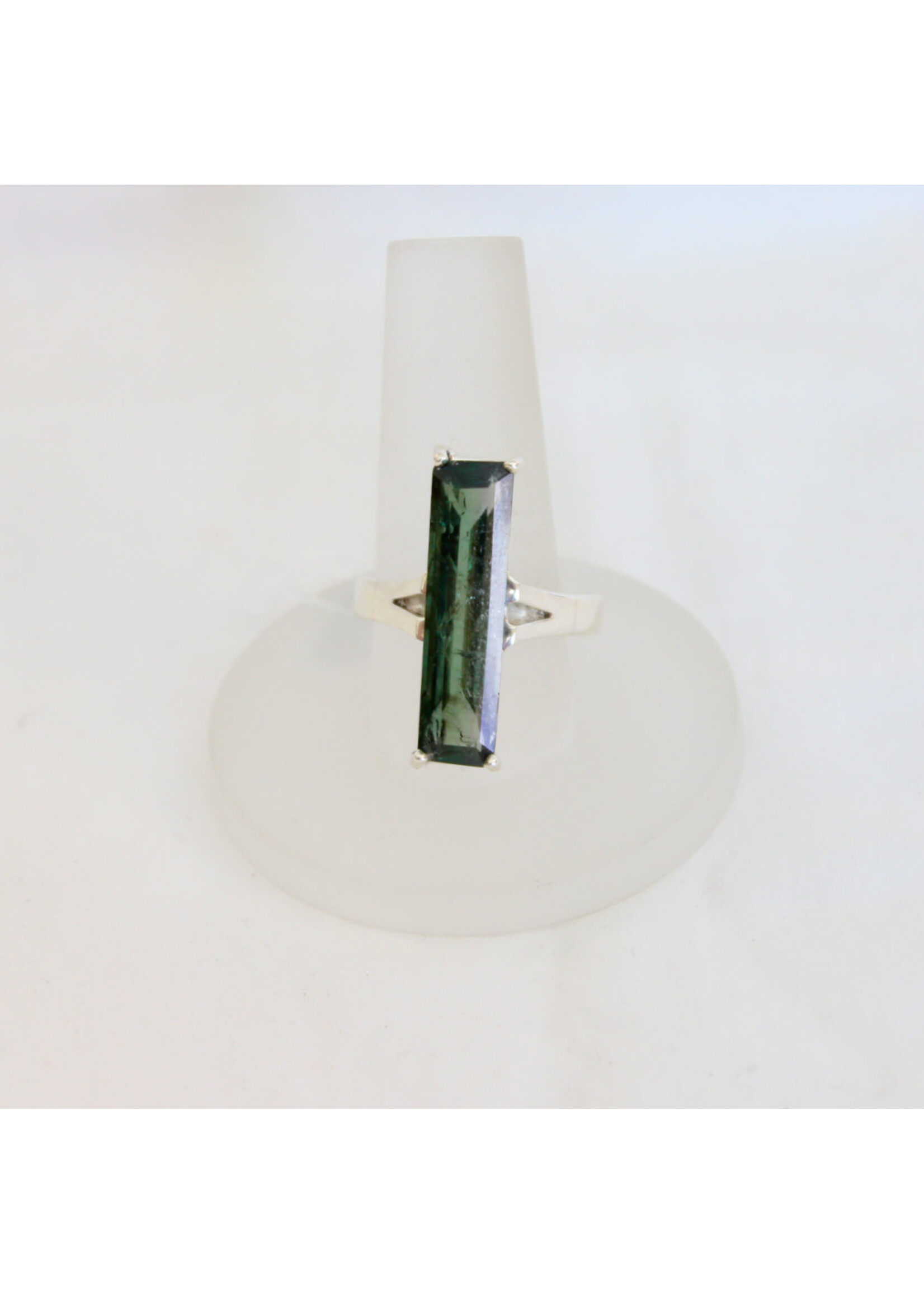 Green Tourmaline Ring Faceted Rectangle Sz 10