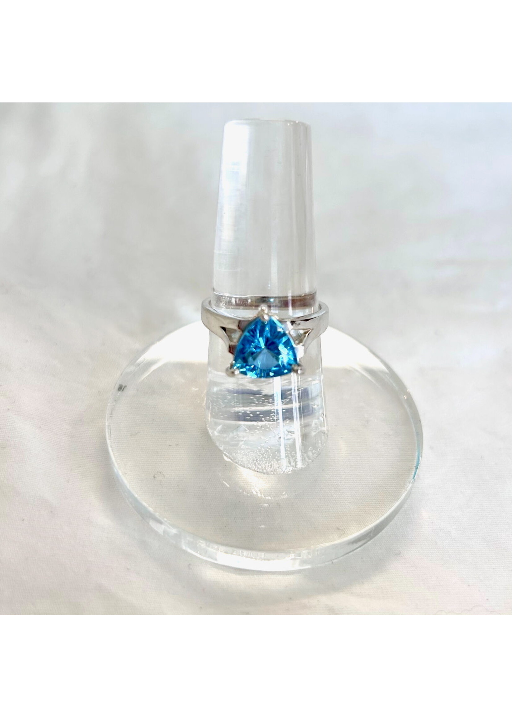 Blue Topaz Faceted Rings Trilllian Cut Sz 6.5