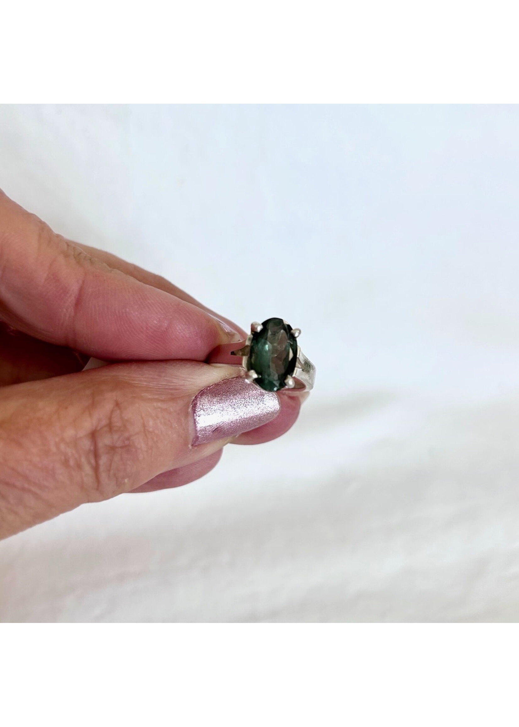 Green Tourmaline Ring Faceted Oval Sz 4