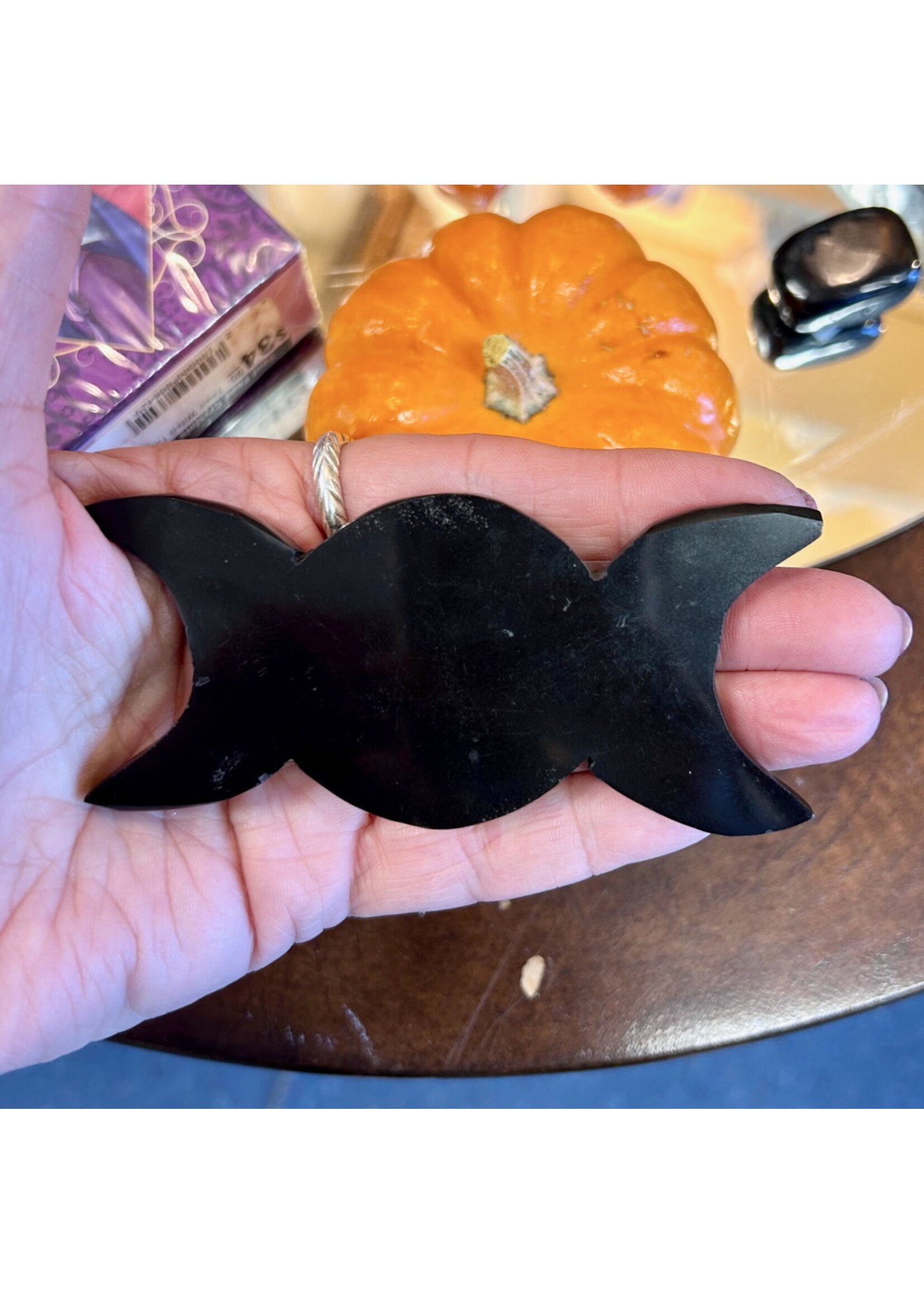 Obsidian Triple Moon Hand Carved