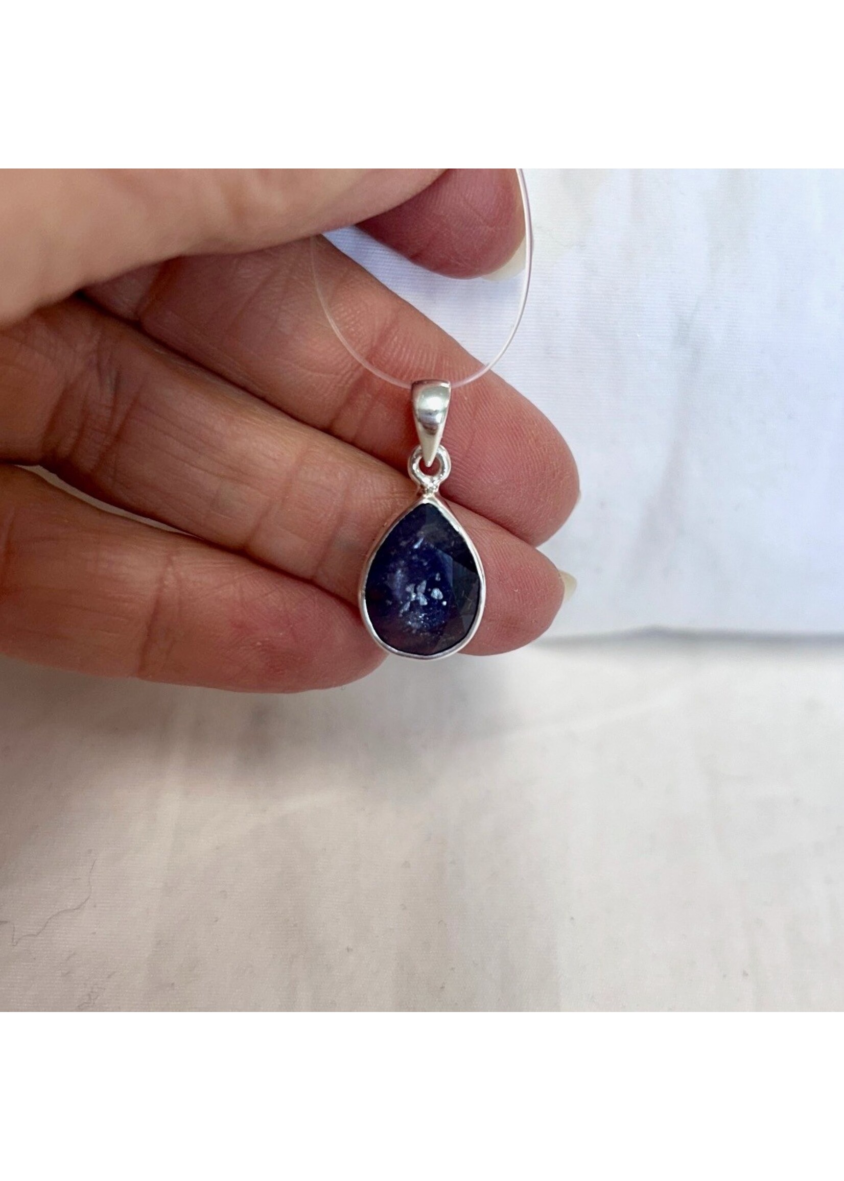 Blue Sapphire Faceted Pendant Teardrop