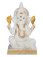 White Ganesh with Gold Trim